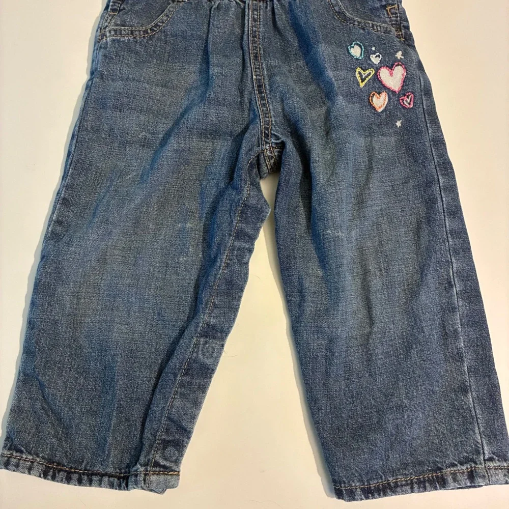 OshKosh Bgosh Girls 24 Months Blue Denim Heart Embroidered Bib Overalls 434A117